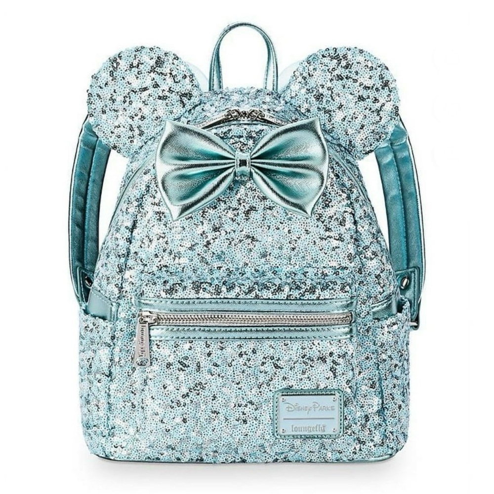 Disney Parks Loungefly Arendelle Frozen Minnie Ears Backpack Ice Blue Sequins
